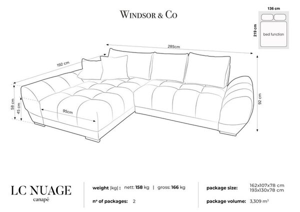 Zelena aztegljiva sedežna garnitura z žametnim oblazinjenjem Windsor & Co Sofas Nuage , levi kot