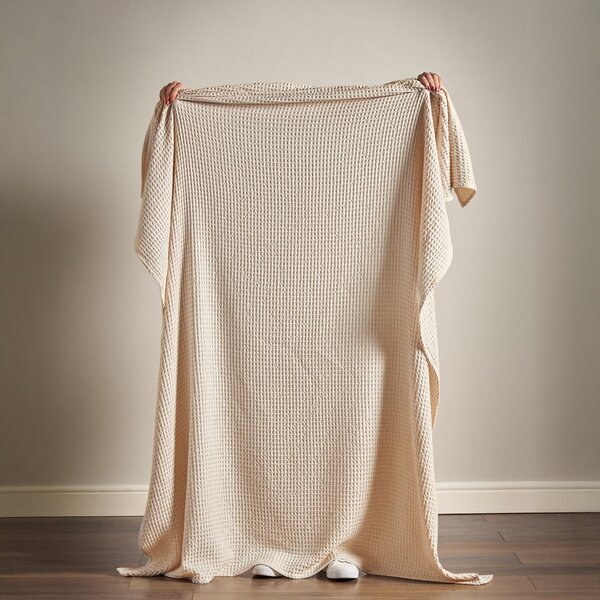 Bež bombažna odeja 150x200 cm Jaipur Chunky Waffle – Pineapple Elephant