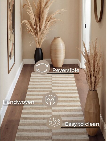 Bel/svetlo rjav obojestranski/ročno tkan volnen tekač 80x200 cm Vika – Hanse Home