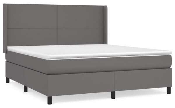 VidaXL Box spring postelja z vzmetnico siva 160x200 cm umetno usnje