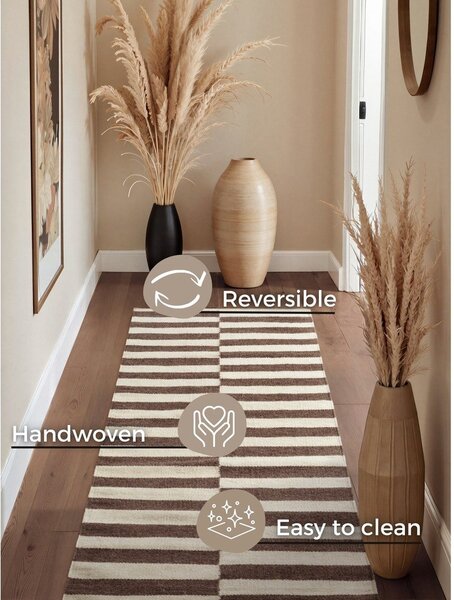 Bel/rjav obojestranski/ročno tkan volnen tekač 80x200 cm Vika – Hanse Home
