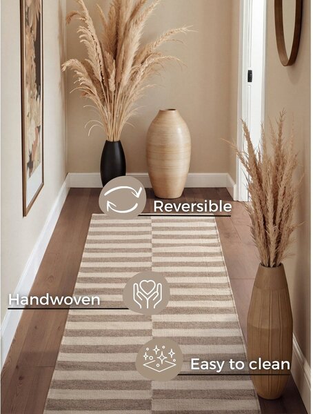 Bel/siv obojestranski/ročno tkan volnen tekač 80x200 cm Vika – Hanse Home