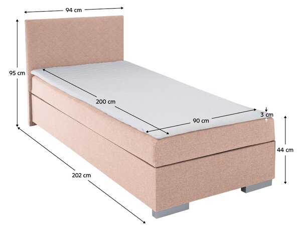 KONDELA Boxspring postelja, enojna, roza, 90x200, univerzalna, ADARA