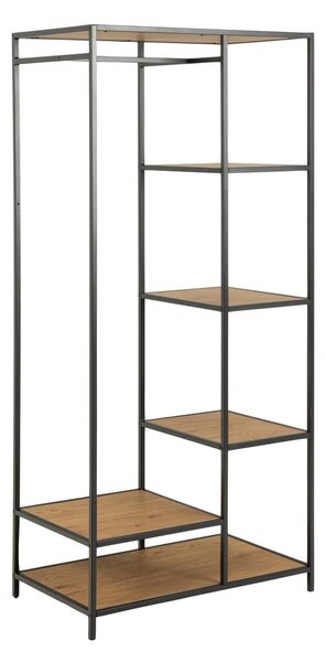 Črna odprta garderobna omara v hrastovem dekorju 77x165 cm Seaford – Actona