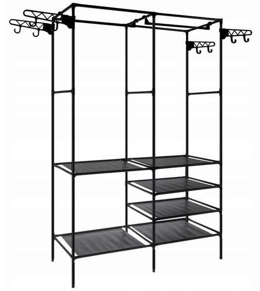 Prenosni obešalnik s policami za oblačila 173cm črn