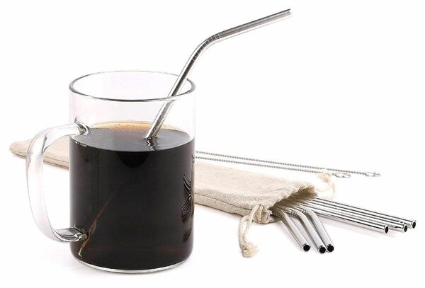 Set 8 inox kovinskih slamic za večkratno uporabo + 2x krtačka