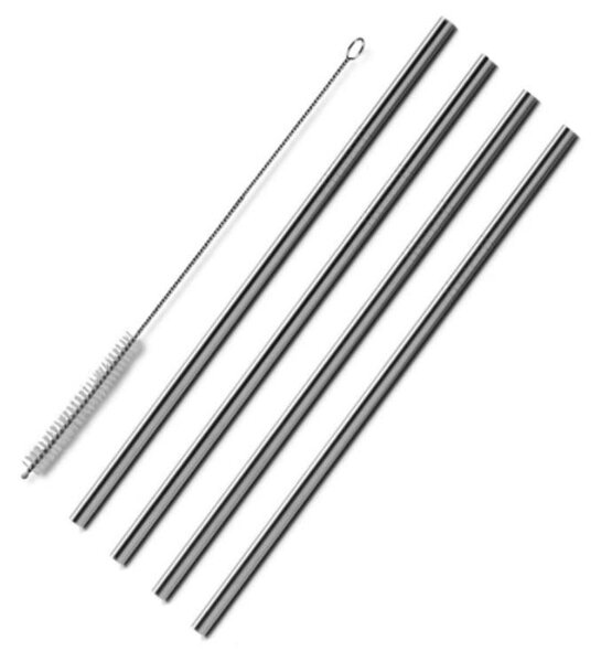 Set 10 inox ravnih kovinskih slamic za večkratno uporabo + krtačka