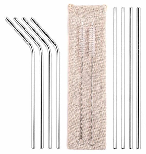 Set 8 inox kovinskih slamic za večkratno uporabo + 2x krtačka