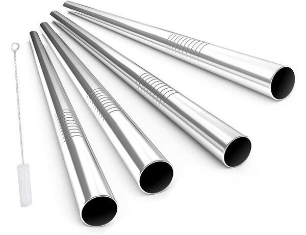 Set 10 inox ravnih kovinskih slamic za večkratno uporabo + krtačka