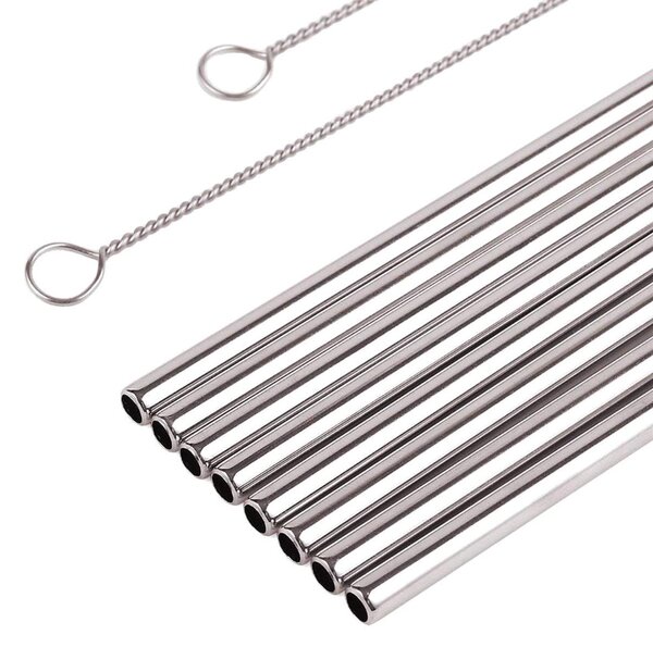 Set 8 inox kovinskih slamic za večkratno uporabo + 2x krtačka