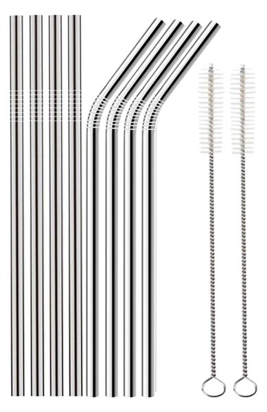 Set 8 inox kovinskih slamic za večkratno uporabo + 2x krtačka