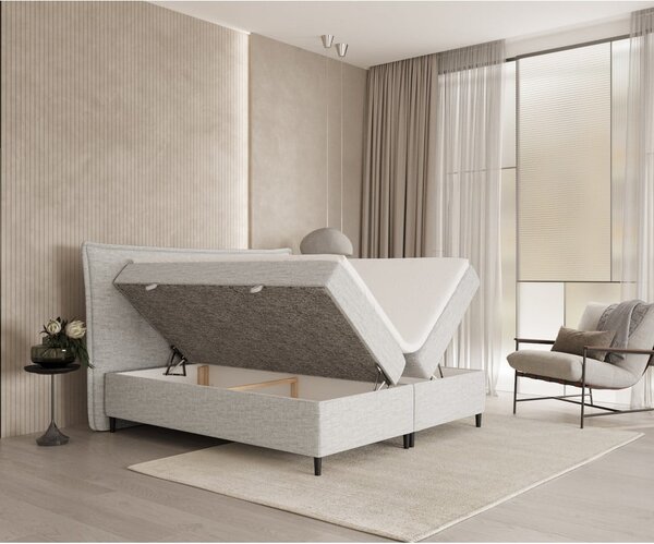 Svetlo siva boxspring postelja s prostorom za shranjevanje 180x200 cm Sinai – Maison de Rêve