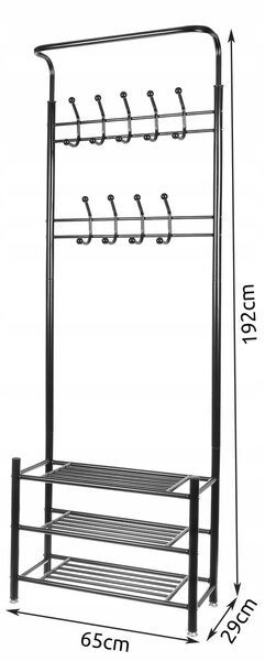 Kovinski obešalnik s policami za čevlje 192cm črn