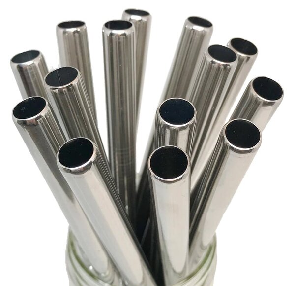 Set 10 inox ravnih kovinskih slamic za večkratno uporabo + krtačka