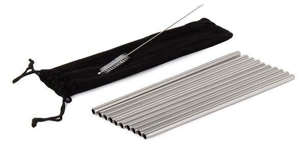 Set 10 inox ravnih kovinskih slamic za večkratno uporabo + krtačka
