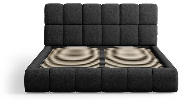 Črna oblazinjena zakonska postelja s prostorom za shranjevanje in letvenim dnom 180x200 cm Bellis – Micadoni Home