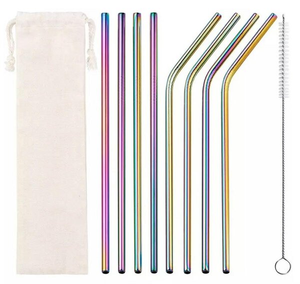 Set 8 inox kovinskih slamic za večkratno uporabo + krtačke