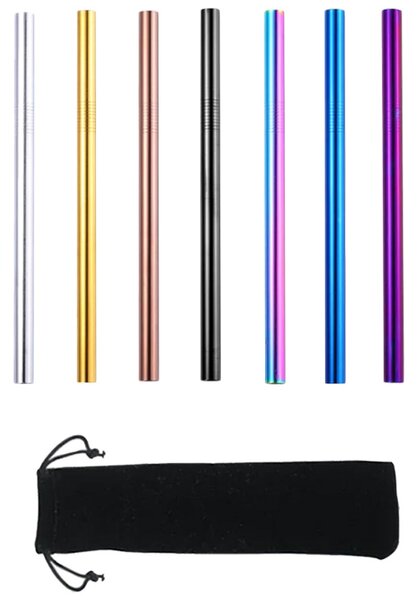 Set 8 inox kovinskih slamic za večkratno uporabo + krtačke