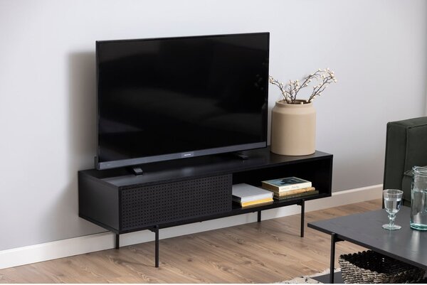 Črna TV omarica v jesenovem dekorju 140x45 cm Angus – Actona