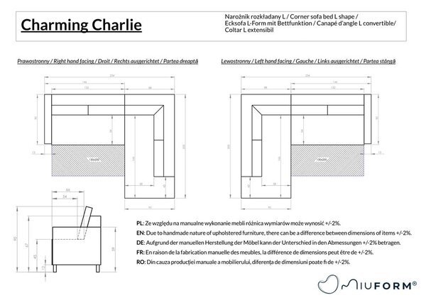 Temno siva raztegljiva kotna sedežna garnitura (levi kot) Charming Charlie – Miuform