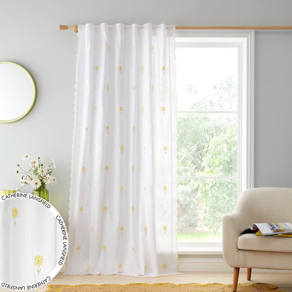 Rumena/bela prosojna zavesa 140x122 cm Lorna Embroidered Daisy – Catherine Lansfield