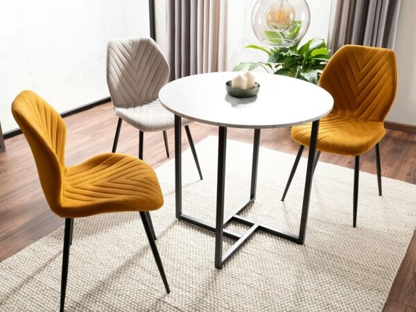 Okrogla jedilna miza ALTO II 80 cm, bel marmor dekor
