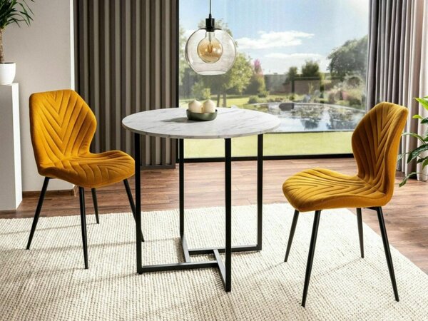 Okrogla jedilna miza ALTO II 80 cm, bel marmor dekor