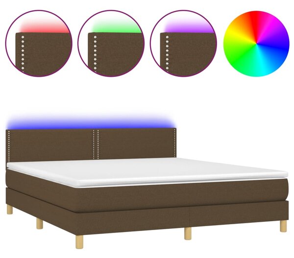 VidaXL Box spring postelja z vzmetnico LED temno rjava 180x200cm blago