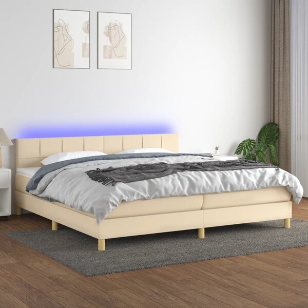 VidaXL Box spring postelja z vzmetnico LED krem 200x200 cm blago