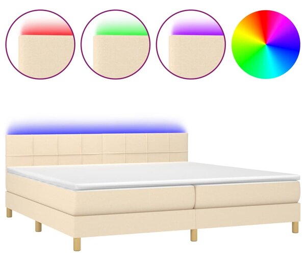 VidaXL Box spring postelja z vzmetnico LED krem 200x200 cm blago