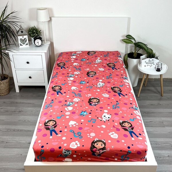 Napenjalna enojna bombažna otroška rjuha 90x200 cm Gabby's Dollhouse – Jerry Fabrics