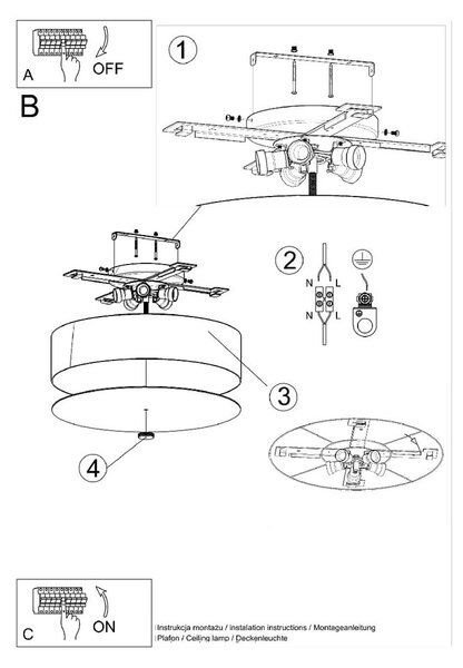 Bela stropna svetilka s steklenim senčnikom ø 50 cm Herra - Nice Lamps