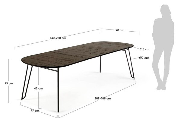 Raztegljiva jedilna miza z mizno ploščo v jesenovem dekorju 90x140 cm Norfort – Kave Home