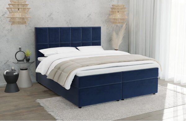 Temno modra boxspring postelja s prostorom za shranjevanje 160x200 cm Flip – Ropez