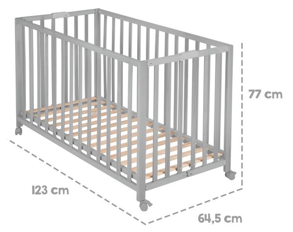 Siva zložljiva otroška posteljica na koleščkih 60x120 cm Fold up – Roba
