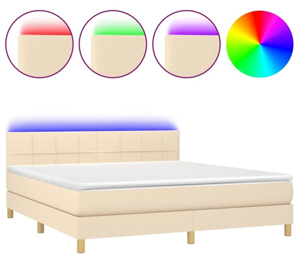 VidaXL Box spring postelja z vzmetnico LED krem 160x200 cm blago