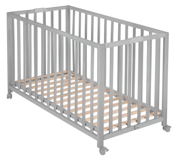 Siva zložljiva otroška posteljica na koleščkih 60x120 cm Fold up – Roba