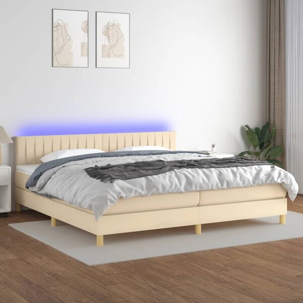 VidaXL Box spring postelja z vzmetnico LED krem 200x200 cm blago