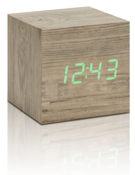 Svetlo rjava budilka z zelenim LED zaslonom Gingko Cube Click Clock