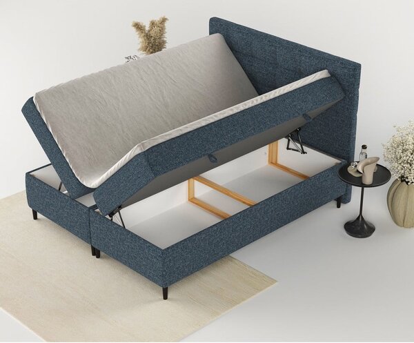 Temno modra boxspring postelja s prostorom za shranjevanje 140x200 cm Urbaneo – Maison de Rêve