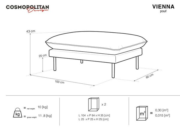 Siv žameten tabure Cosmopolitan Design Vienna, 100 x 80 cm