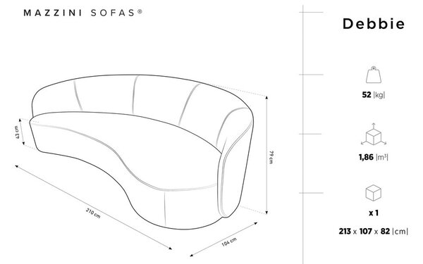 Bordo žametna asimetrična zofa Mazzini Sofas Debbie, desna