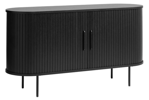 Črna nizka komoda v hrastovem dekorju z drsnimi vrati 140x76 cm Nola – Unique Furniture