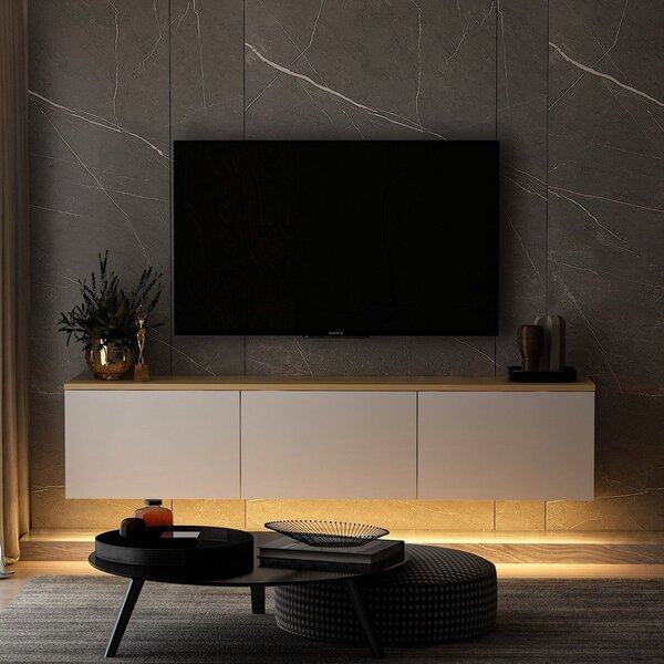 Bela TV omarica v hrastovem dekorju 160x35x32 cm Neon – Kalune Design