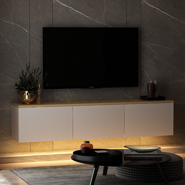 Bela TV omarica v hrastovem dekorju 160x35x32 cm Neon – Kalune Design
