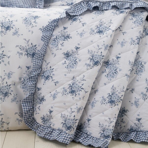 Belo/modro prešito pregrinjalo 220x230 cm Lucie Floral Frill – Catherine Lansfield