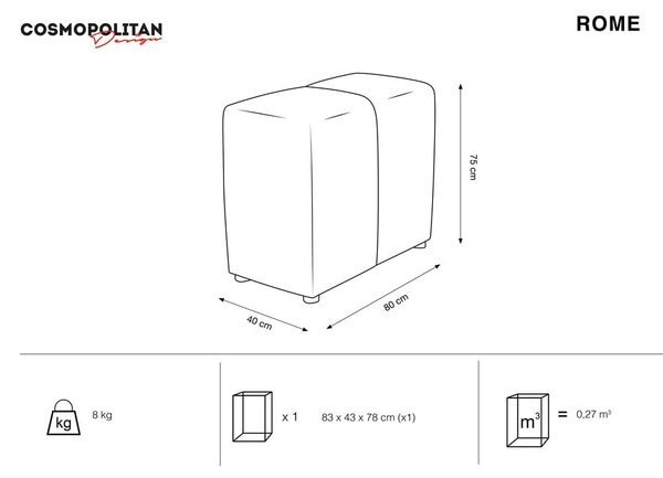 Sivo žametno naslonjalo za modularni kavč Rome Velvet - Cosmopolitan Design