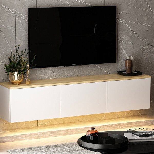 Bela TV omarica v hrastovem dekorju 160x35x32 cm Neon – Kalune Design