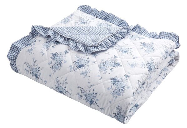 Belo/modro prešito pregrinjalo 220x230 cm Lucie Floral Frill – Catherine Lansfield