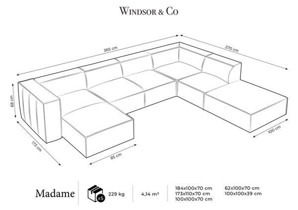 Rjava usnjena kotna zofa v barvi konjaka (desni kot) Madame - Windsor & Co Sofas